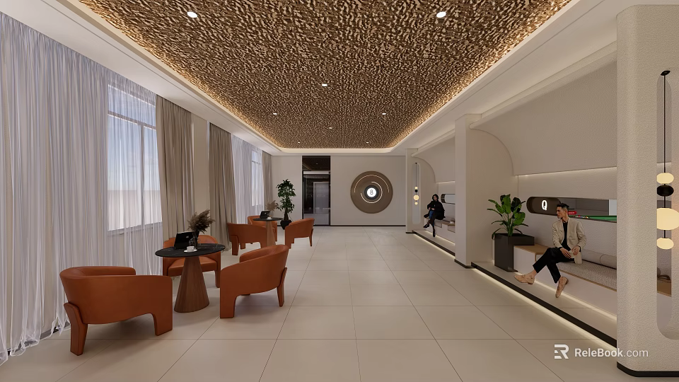 Modern Billiard Room Design With Pool Table Lighting And Comfortable Seating 3d model 