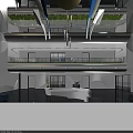 Modern Elegant Reception Desk Interior Design With Blue White Accents And Glass Walls Lighting