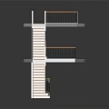 Modern Staircase Model With Transparent Platforms Wooden Steps And Metal Railings