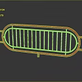 Red And White Curved Metal Fence With Railing On Reflective Surface