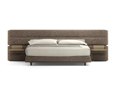 Modern Double Bed With Brown Upholstered Headboard Side Nightstands And White Pillows 3d model