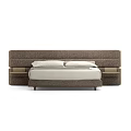 Modern Double Bed With Brown Upholstered Headboard Side Nightstands And White Pillows