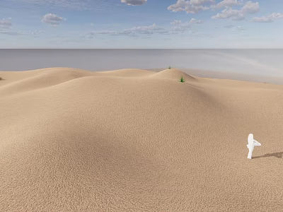 Stunning Desert Landscape With Rolling Sand Dunes Blue Sky White Clouds And Distant Green Plants 3d model