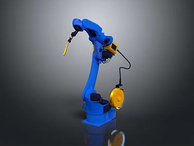 Blue Robotic Arm Game Movie Character Featuring Yellow Tools And Metallic Design 3d model