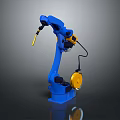 Blue Robotic Arm Game Movie Character Featuring Yellow Tools And Metallic Design