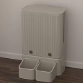 Modern Vertical Pet Feeder With Double Bowl Light Beige Stripe Design For Indoor Use