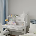 Cozy White Kids Desk with Lamp Globe Book Small Plant and Decorative Items
