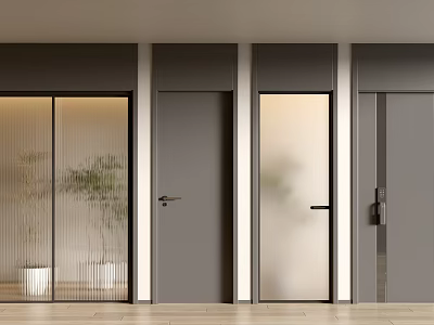 Modern Interior Swing Doors With Dark Gray Finish Frosted Glass And Sleek Handles 3d model
