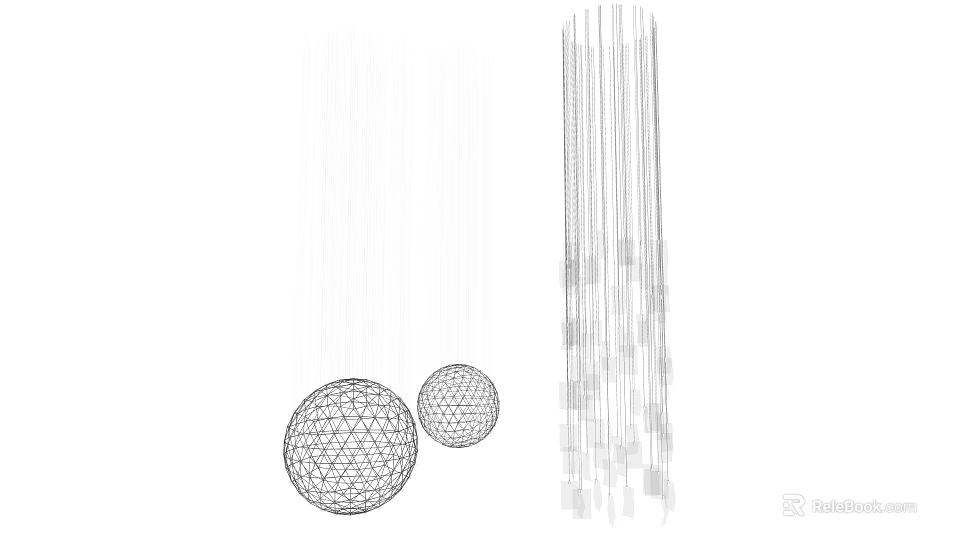 Modern Geometric Chandelier With Spherical Grid Design And Elongated Pendant Elements 3d model 