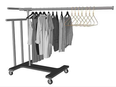 Portable Garment Rack with Wheels Hanging Clothes and Empty Hangers 3d model