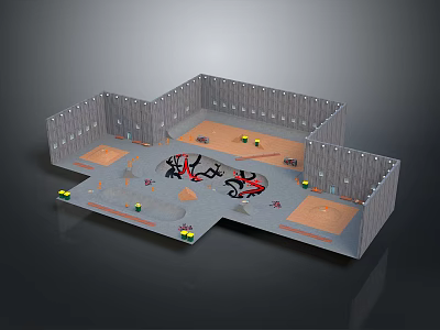 3D Computer Modeled Room Layout With Walls Floors Geometric Shapes And Green Elements 3d model