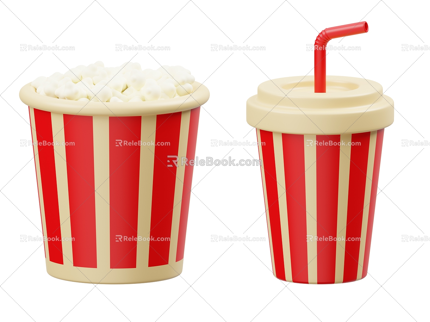 Popcorn Coke Beverage Fruit Juice Cinema Food Cartoon Popcorn Cartoon Coke 3d model