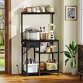 Black Kitchen Storage Rack With Rice Cooker Blender And Vegetables In Indoor Space