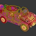 Military Vehicle Camouflage Patterned Open Top Design With Brown Seats Large Tires And Equipment