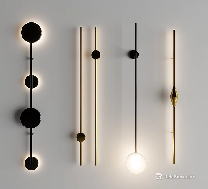 Modern Wall Lamps With Black Gold Geometric Shapes And Sleek Design For Interior Decoration 3d model 