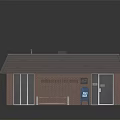 Small Brick Building with Dark Roof and American Flag Front Bench and Blue Mailbox Exterior