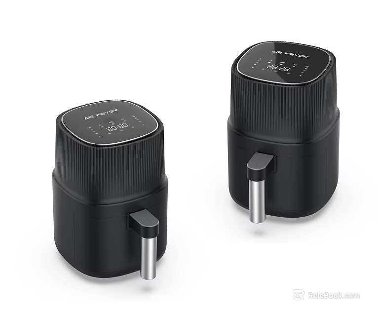 Two Black Air Fryers With Digital Display And Metal Handle For Modern Kitchen 3d model 