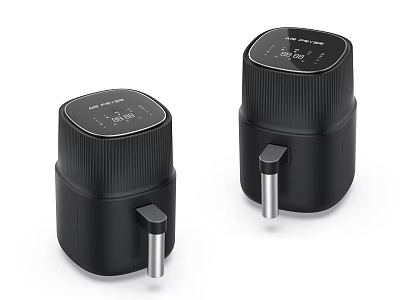 Two Black Air Fryers With Digital Display And Metal Handle For Modern Kitchen 3d model
