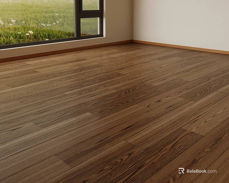 Warm Natural Wooden Floor With Beautiful Wood Grain In Bright Interior Room 3d model 