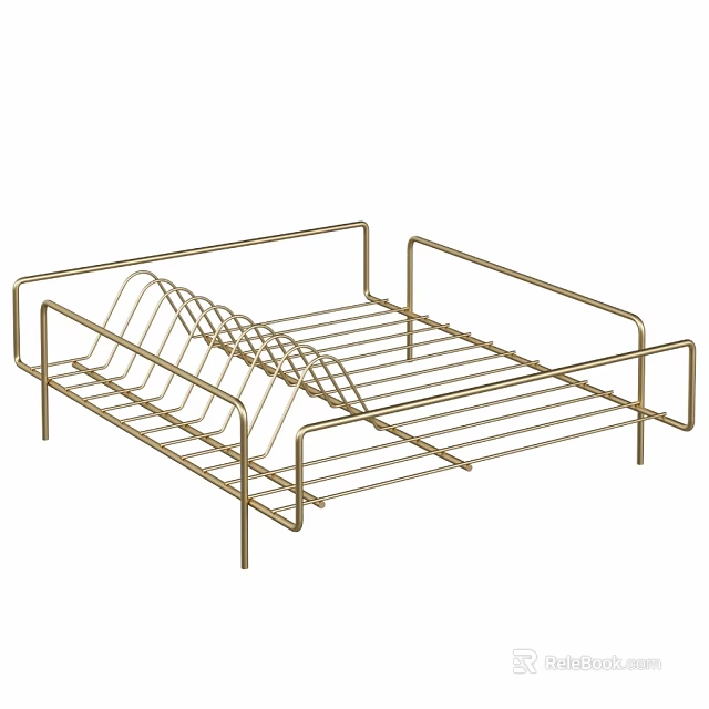 Gold Metal Kitchen Dish Rack for Drying Dishes and Utensils 3d model 