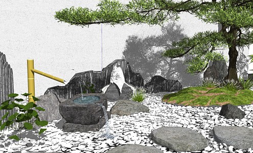 New Chinese style landscape sketch dry landscape courtyard landscape 3d model