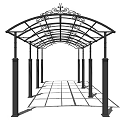 Stylish Black Metal Sunshade Canopy With Arched Top Decorative Patterns And Pillar Support