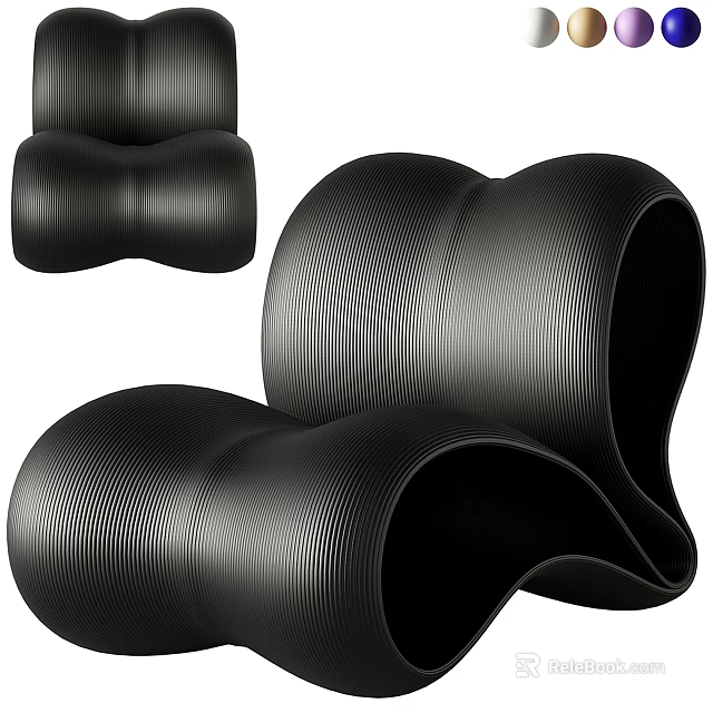 Stylish Modern Black Leisure Chair With Curved Wave Like Textured Design 3d model 