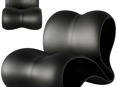 Stylish Modern Black Leisure Chair With Curved Wave Like Textured Design 3d model