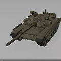 Modern Military Tank With Beige Camouflage Turret Cannon Barrel And Tracks