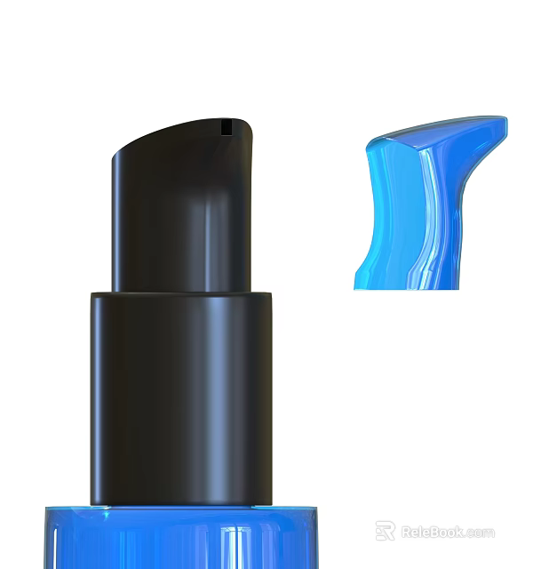 Stylish Perfume Container With Black Cylinder Body And Blue Transparent Sprayer Top 3d model 