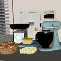 Kitchen Counter With Silver Scale Light Blue Mixer Bread Basket And Storage Containers 3d model