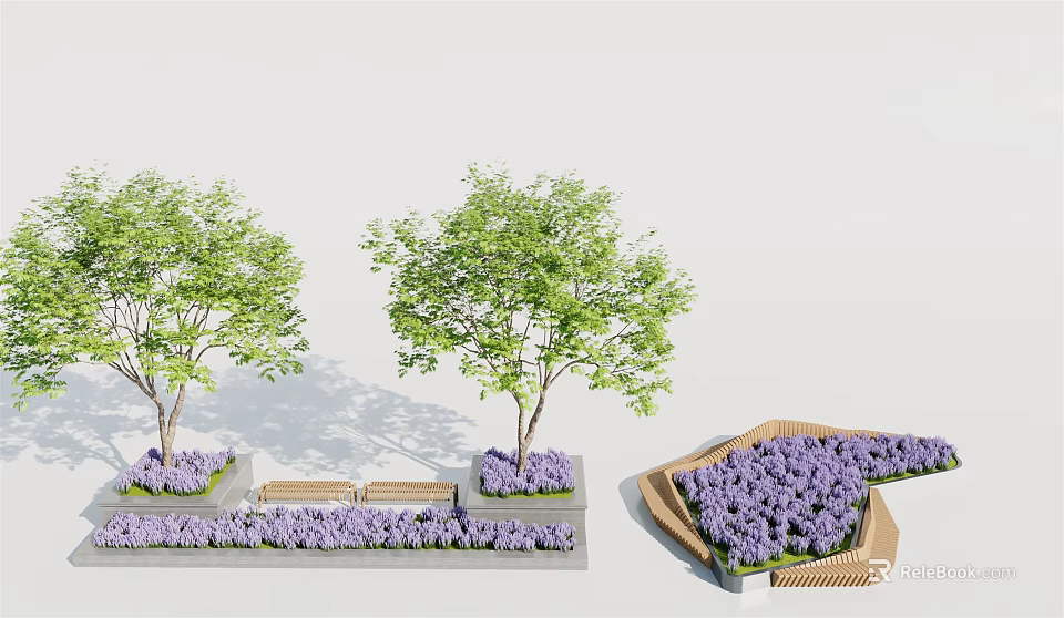 Innovative Tree Pit Design With Green Trees Purple Flowers And Various Shapes 3d model 