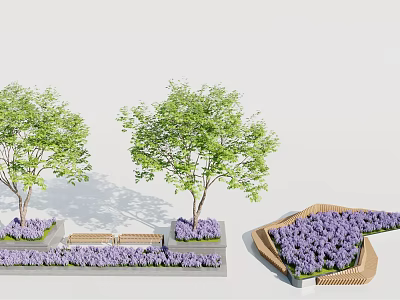 Innovative Tree Pit Design With Green Trees Purple Flowers And Various Shapes 3d model