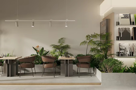 Industrial Style Milk Tea Shop Rest Area Milk Tea Shop Card Seat Table and Chair Natural Camping Style Milk Tea Shop Green Plant Pile Milk Tea Table and Chair Landscape 3d model