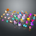 Colorful Cartoon Style Scene Components With Stars Shells Mushrooms Gems For Games And Toys