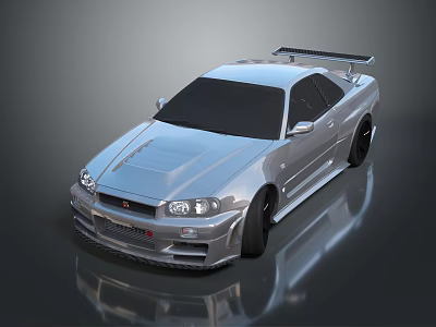 Silver Modified Sports Car With Rear Spoiler And Sleek Exterior Design 3d model