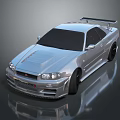 Silver Modified Sports Car With Rear Spoiler And Sleek Exterior Design