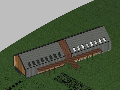 Modern Detached House Exterior Design With Gray Metal Roof Multiple Windows Wooden Accents And Grass 3d model