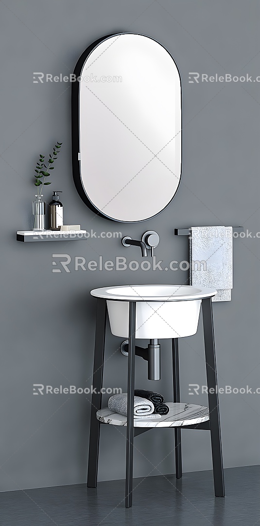 wash basin combination wash basin bathroom mirror makeup mirror towel toilet 3d model