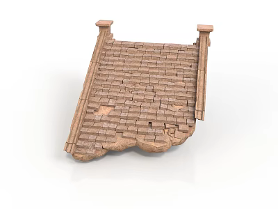 Brick Tile Building Roof With Small Square Decorations Wavy Edge And Damaged Tiles 3d model