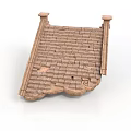 Brick Tile Building Roof With Small Square Decorations Wavy Edge And Damaged Tiles