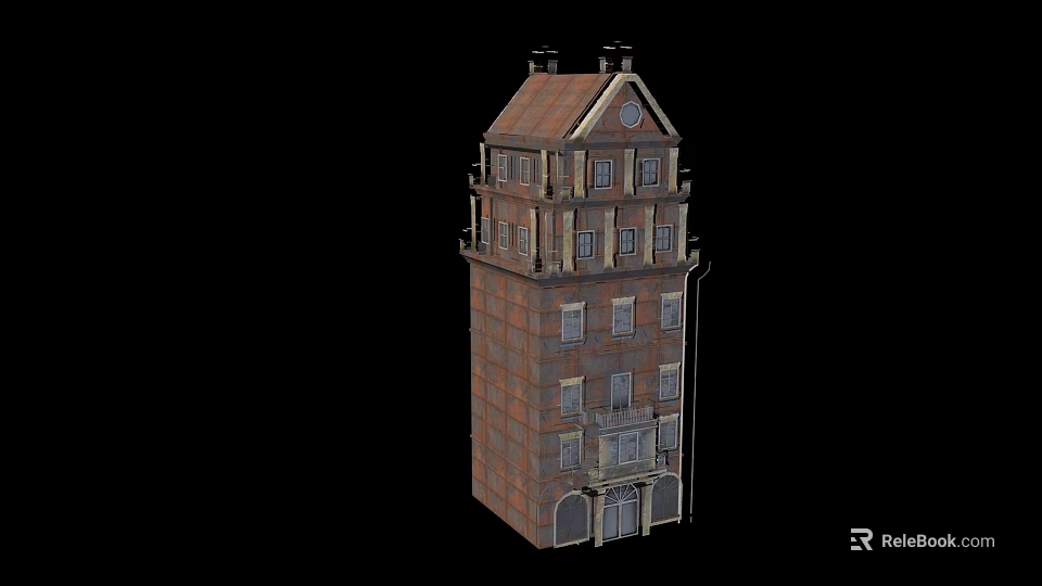 Future Architecture Multi Story Brick Building Design With Red Roof And Windows 3d model 