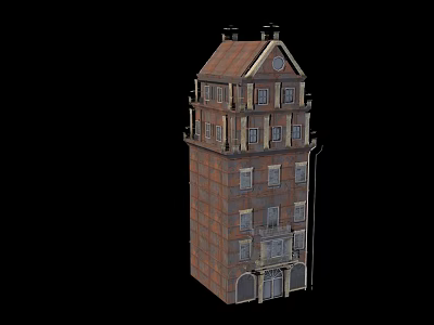 Future Architecture Multi Story Brick Building Design With Red Roof And Windows 3d model