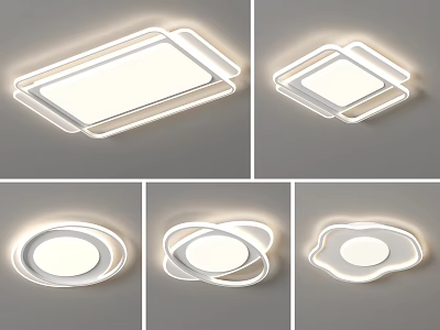 Modern White Ceiling Lights With Various Shapes And Stylish LED Illumination Design 3d model