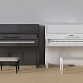 Stylish Musical Instruments And Art Supplies With Black White Pianos And Wooden Stools