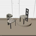 Modern Dining Chairs With Floral Pattern Unique Back Design And Black Legs By Window 3d model