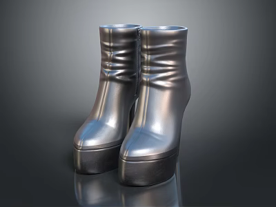 Silver Metallic High Heel Platform Boots with Shiny Finish and Sleek Design 3d model