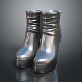 Silver Metallic High Heel Platform Boots with Shiny Finish and Sleek Design