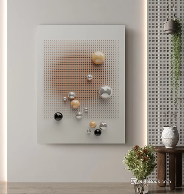 Modern Interior With Decorative Artwork And Spherical Ornaments 3d model