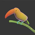 Toucan with Vibrant Orange Yellow Beak Perched on Wooden Branch Against Dark Background
